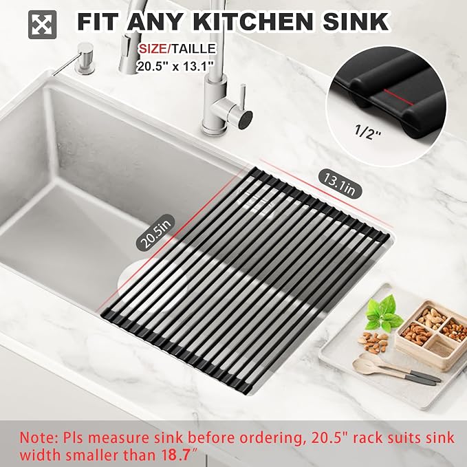 MERRYBOX 20.5" x 13" Roll Up Dish Drying Rack Silicone Wrapped Over The Sink - Image 2