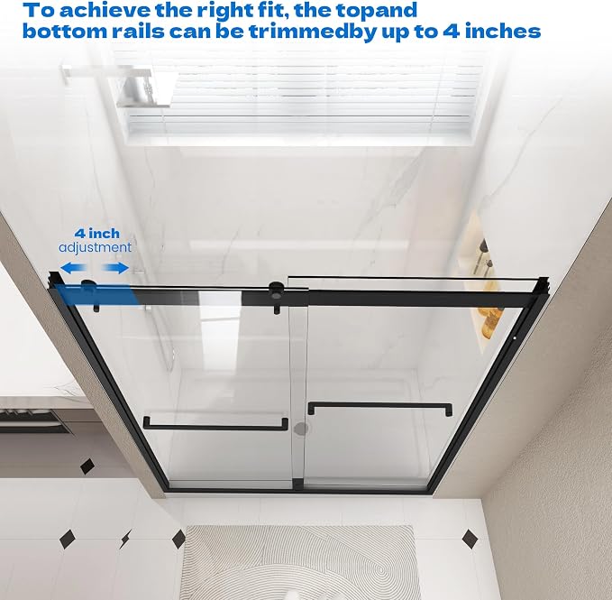Sliding Shower Door, 56-60" W x 76" H Semi-Frameless Double Sliding Glass - Image 4