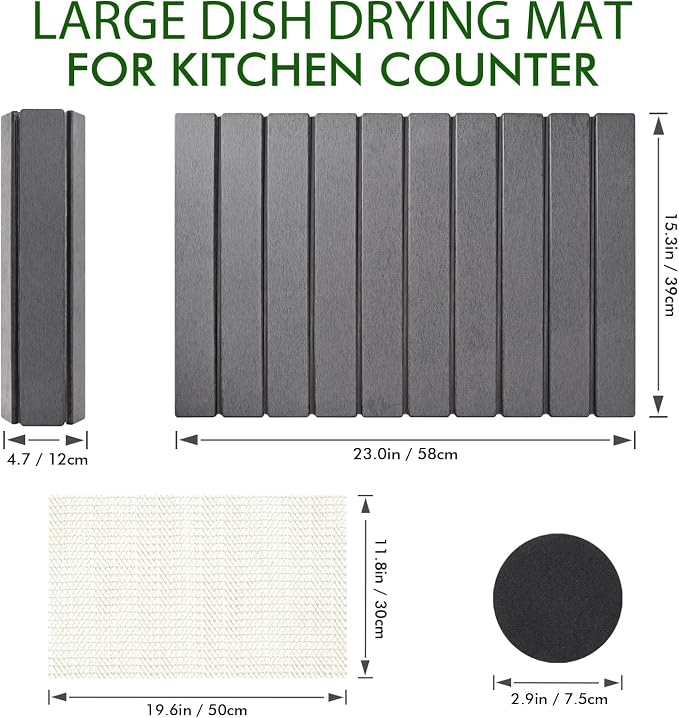 Stone Dish Drying Mat for Kitchen Counter, Large Dark Gray Foldable - Image 5