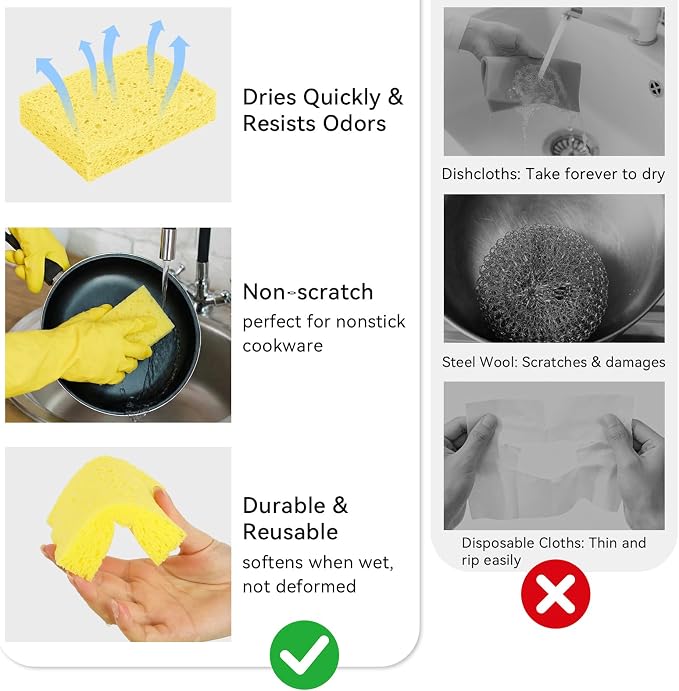 6 Pcs Kitchen Sponges for Dishes Cleaning, Non Scratch for Non Stick Cookware - Image 6