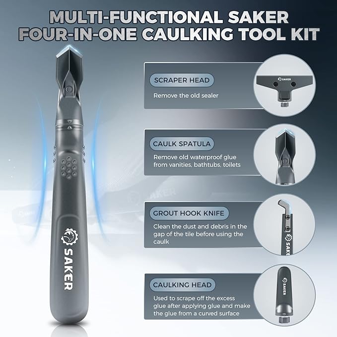 Saker Caulking Tool Kit-Aluminum 4 in 1 Sealant Finishing Tool Grout Remove - Image 2