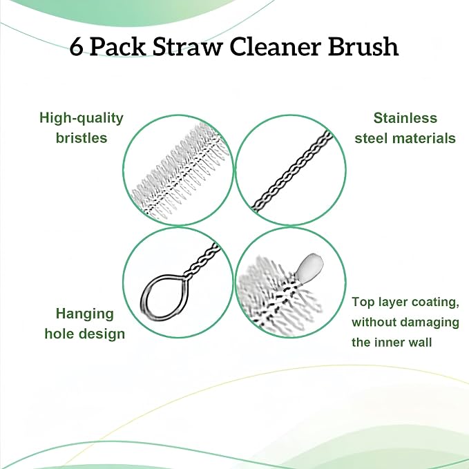 6 Pack Straw Cleaner Brush Set | 12 Inch 300mm Extra Long Straw Brush & Bottle - Image 5