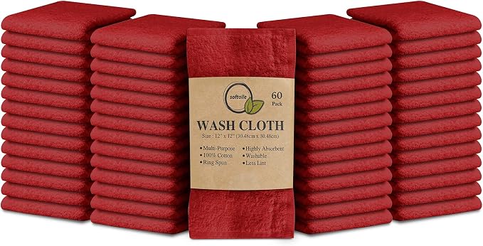 Softolle 100% Cotton Washcloths 60 Pack Soft, Highly Absorbent Washcloth by Softolle
