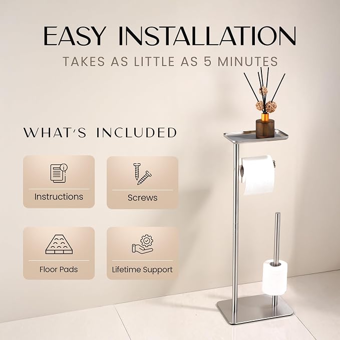 Day Moon™ Brushed Nickel Toilet Paper Holder Free Standing Toilet Paper Holder - Image 4