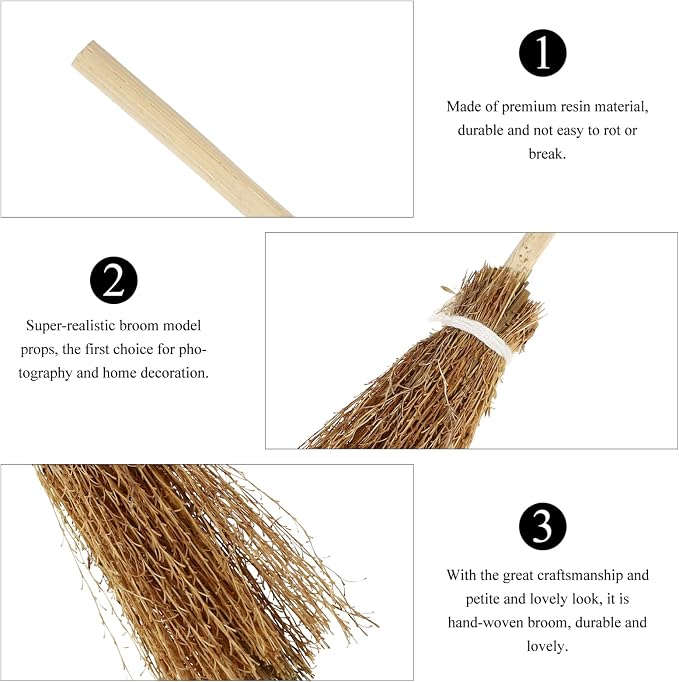 Toyvian Mini Hand-Woven Broom Dollhouse Decor Simulation Decorative Broom Props - Image 8