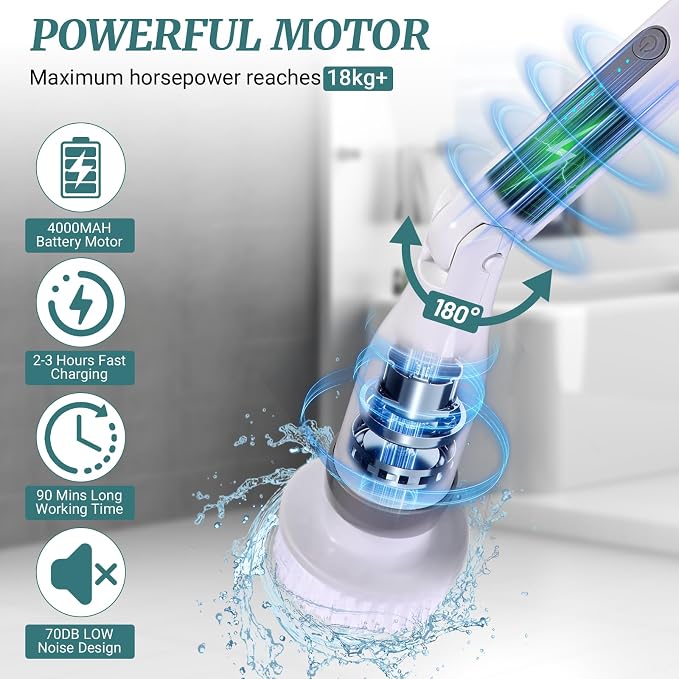 Electric Spin Scrubber, IPX7 Waterproof Shower Cleaning Brush - Image 4