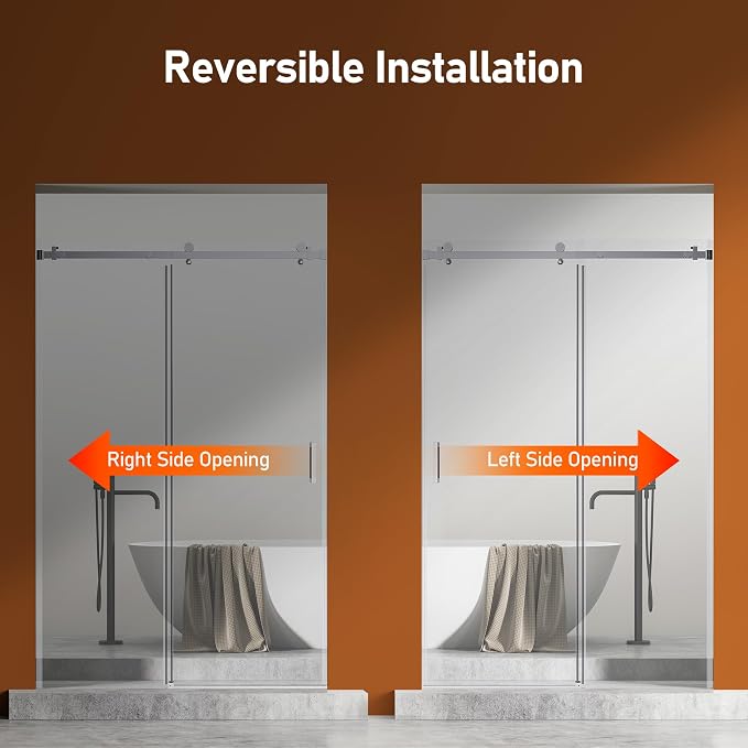 46-48 Inch Frameless Sliding Shower Door, 5/16" Clear Tempered Glass, Smooth - Image 8