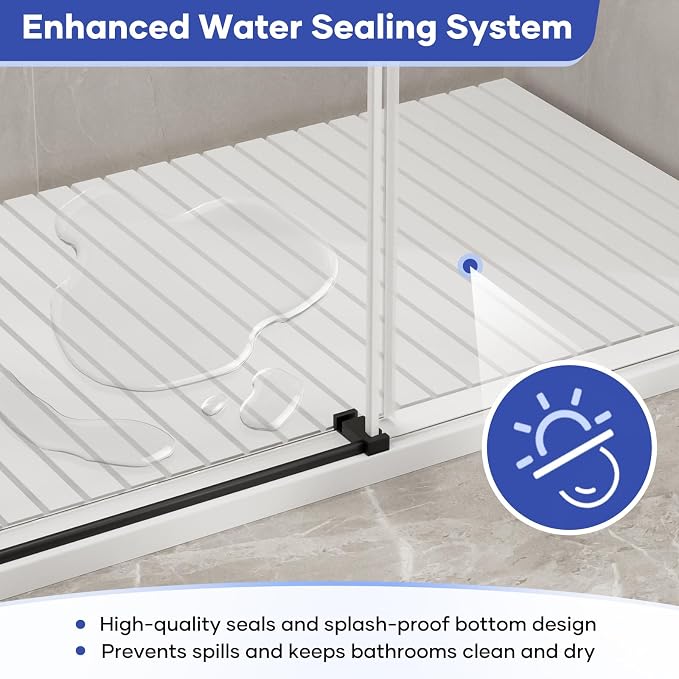 Venice Frameless Shower Door 60 in W x 74 in H, 5/16" Clear Tempered Glass Door - Image 5