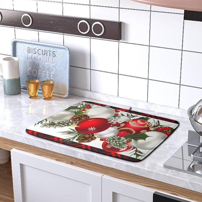 Christmas Red Buffalo Plaid Dish Drying Mat - Image 5