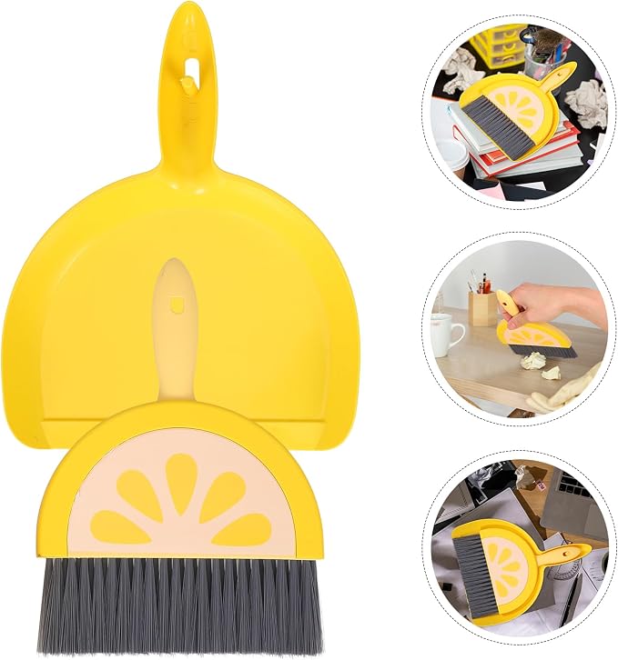 VOSAREA Small Dustpan and Brush Set, Lemon Mini Dustpan and Brush Whisk Broom - Image 6