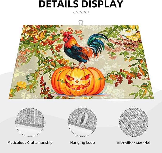 Rooster Pumpkin Dish Drying Mat Highly Absorbent Double-Sided Microfiber - Image 5