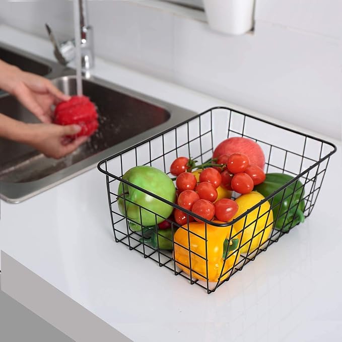 LeleCAT Wire Baskets with Handles Wire Storage Organizer Bin Baskets, Bedrooms - Image 3