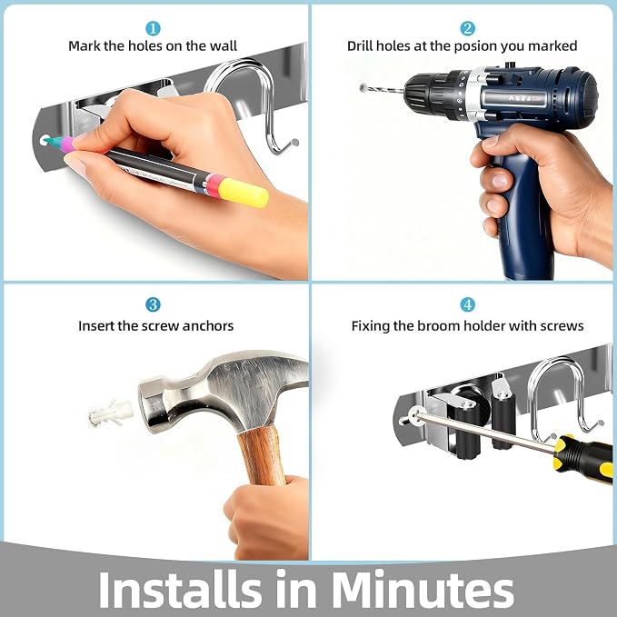 Broom Holder Wall Mount, Broom Hanger - Image 4