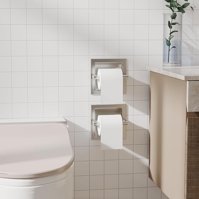 Toilet Paper Holder 2 Pack, Recessed Pivoting Toilet Paper Holder Wall Mount - Image 4