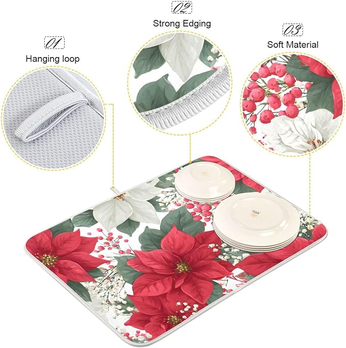 Red Poinsettias and Leaves Dish Drying Mat - Image 4
