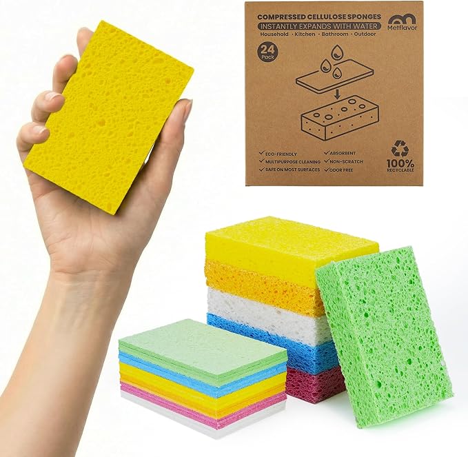 Kitchen Sponges, Non-Scratch Compressed Natural Cellulose Sponges by Metflavor