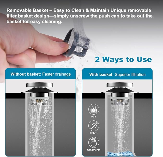Hibbent 3 in 1 Metal Bathtub Drain Stopper, Universal Pop Up Tub Stopper - Image 8