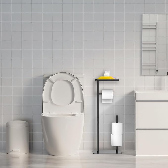 Day Moon™ Matte Black Toilet Paper Holder Free Standing Toilet Paper Holder - Image 9