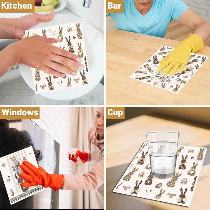 Easter Swedish Dishcloths for Kitchen, 6 Pack Rustic Bunny Reusable Dish Paper - Image 6