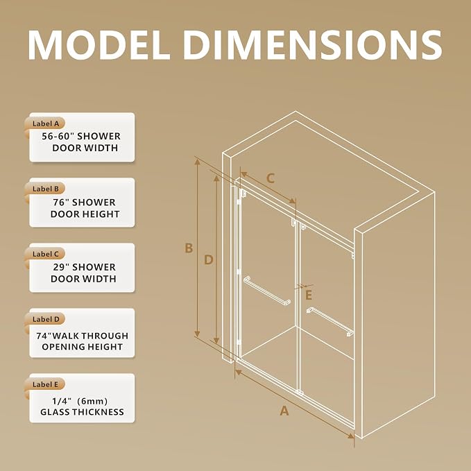 RFN 56-60" W x 76" H Framed Bypass Double Sliding Shower Door, 1/4" - Image 2