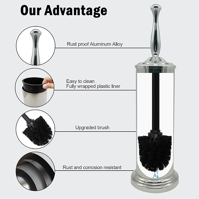 Chrome Silver Metal Toilet Bowl Brush - Image 3