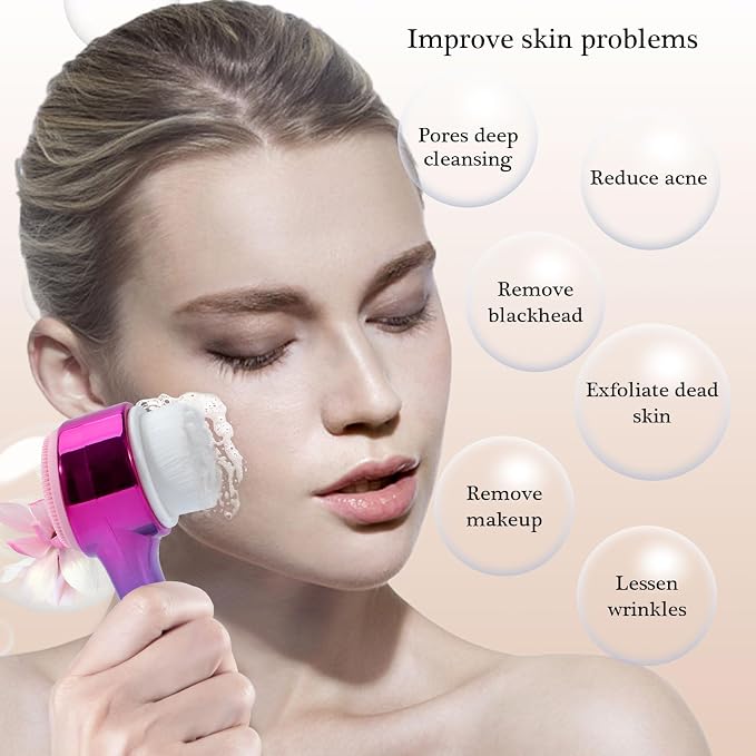 Face Brush 2 in 1, Silicone Facial Cleansing Exfoliating Brush Soft Bristles - Image 4