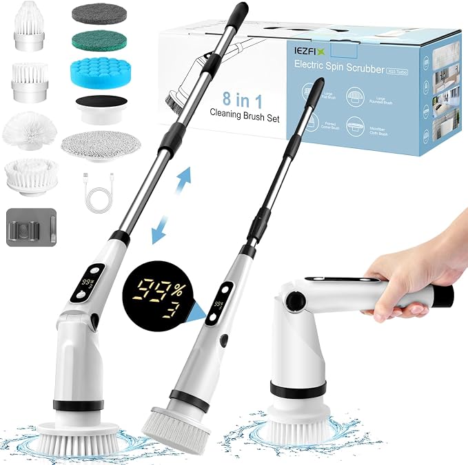 IEZFIX Electric Spin Scrubber, Bathroom Power Shower Scrubber Cleaning Brush by IEZFIX-US