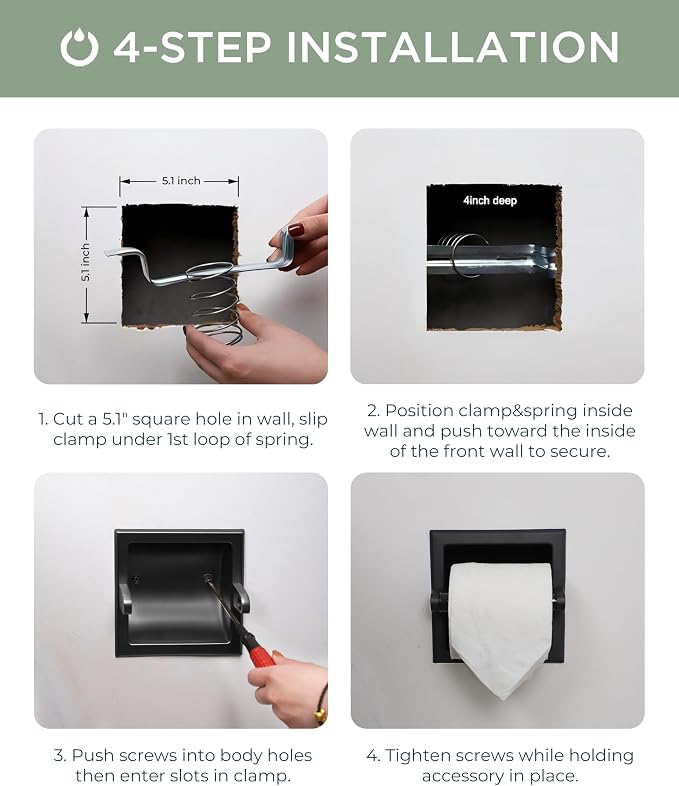 FORIOUS Recessed Toilet Paper Holder, Stainless Steel Durable Tissue Roll - Image 7