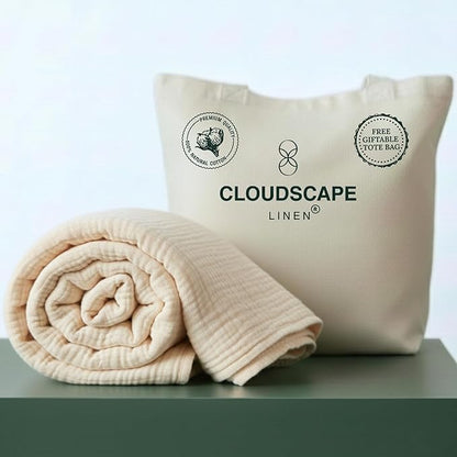 Cloud Scape Linen Extra Large 4 Layer Muslin Throw Blanket - 100% Cotton Gauze, Lightweight & Breathable All Season, Pre-Washed, for Couch & Bed, 50x70, Ivory