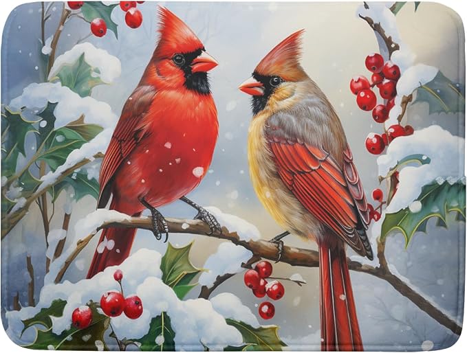 Winter Cardinals Dish Drying Mat by Kawani