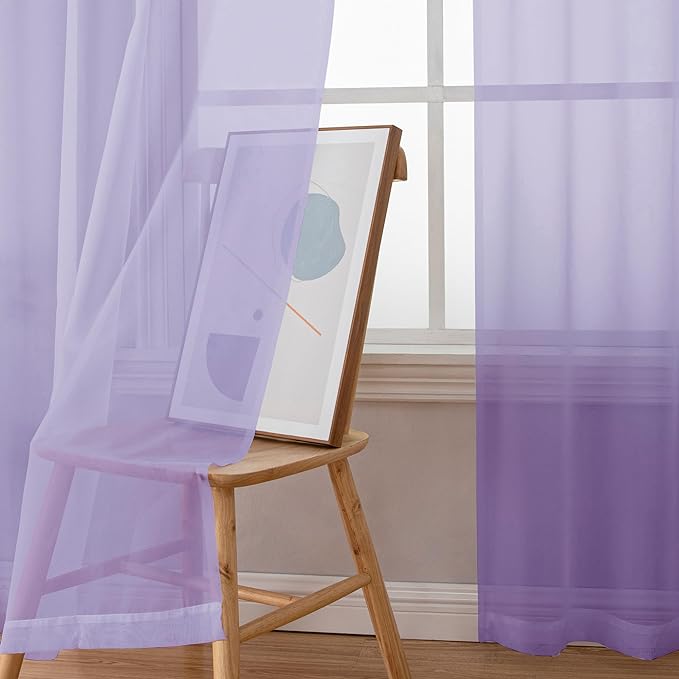 Chyhomenyc Lilac Sheer Curtains 72 Inch Length 2 Panels, Light Filtering Soft - Image 6