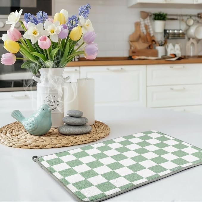 Zonon Green Checkered Dish Drying Mat - Image 3