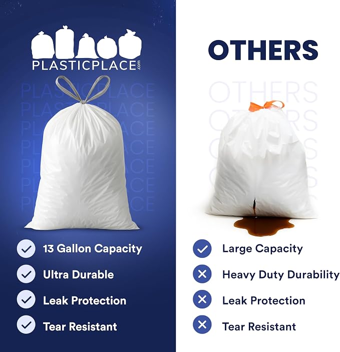 Plasticplace 6 Gallon Trash Bags White Drawstring Garbage Can Liners, 17” x 20” - Image 6