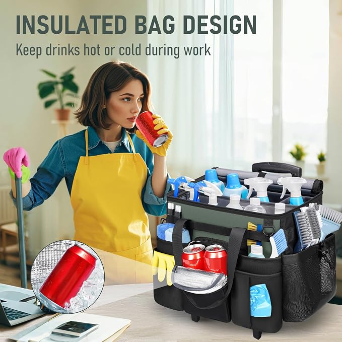 Ytonet Cleaning Caddy with Wheels, Extra Large Rolling Cleaning Caddy Bag with - Image 4