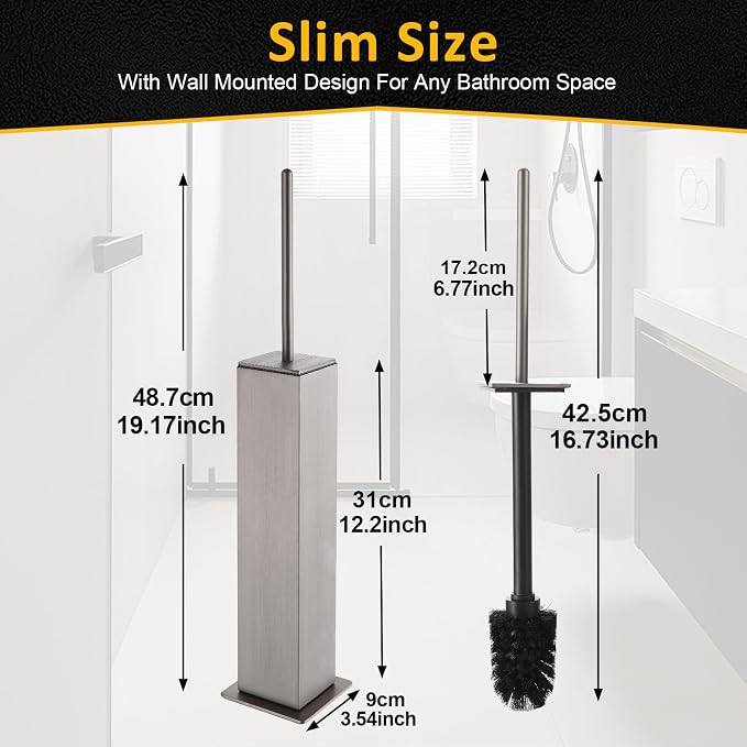 Toilet Brush and Holder Floor Standing, Brushed Nickel - Image 3