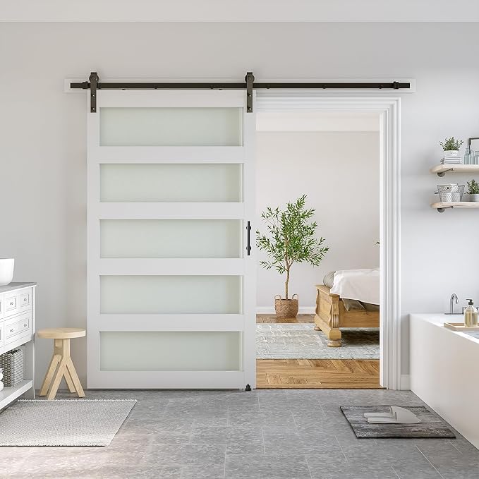 SmartStandard 48 x 84 in Glass Barn Door by SMARTSTANDARD