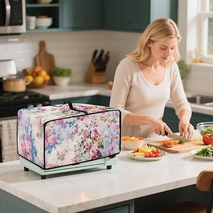 Toaster Oven Dust Cover with Pockets, Stain-resistant Kitchen Electrical Appliance Cover Countertop Ovens Decorations, M, 16.5" x 20.5" x 10", Retro Rose Pink