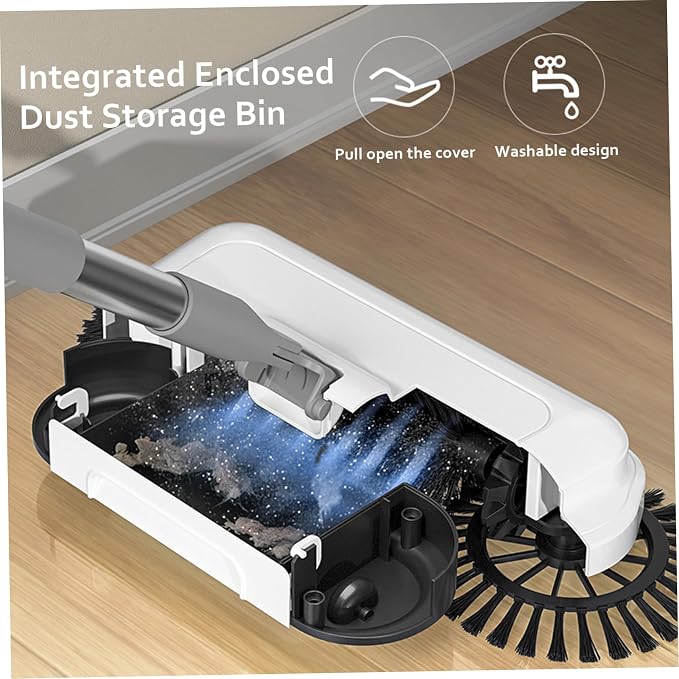 Carpet Sweeper Manual Floor Sweeper 2-in-1 360° Rotating Hand Push High - Image 6