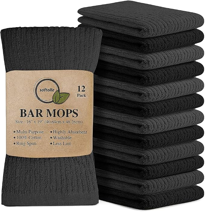 Softolle Cotton Bar Mop Towels, 16x19 Inches, Super Absorbent, Kitchen and Bar by Softolle