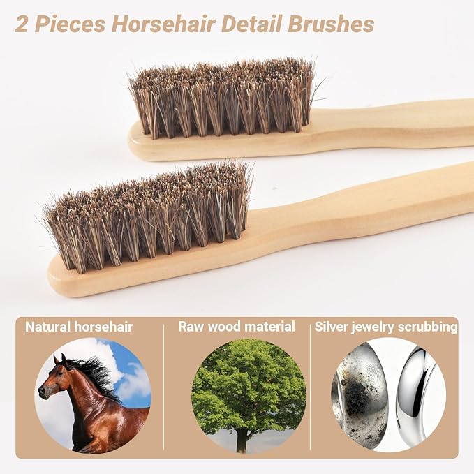 4 Pieces Silver Polish Set, Jewelry Cleaning Brushes Tool Kit Horsehair Brushes - Image 3