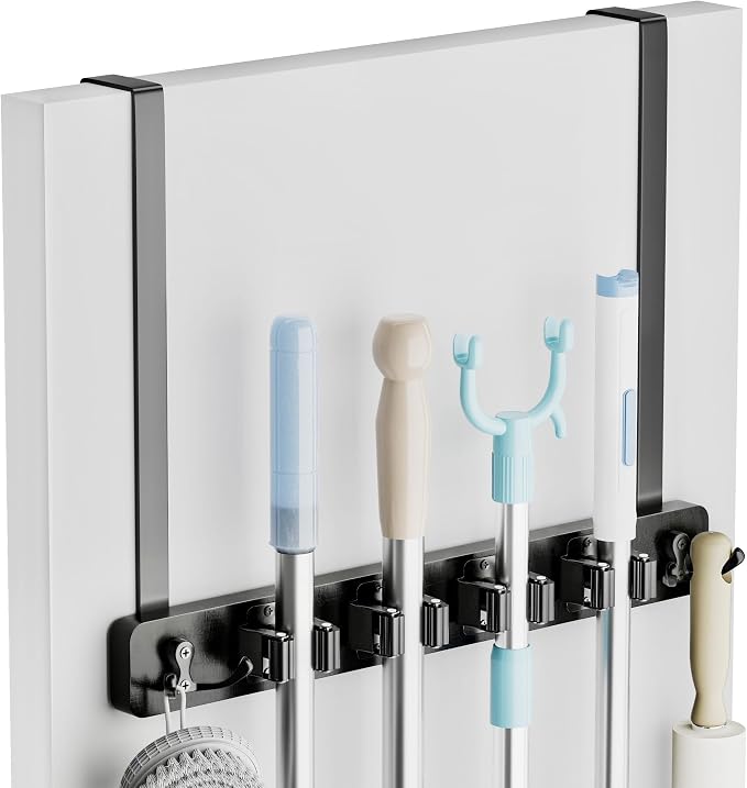 Lorbro Broom Holder Door Mount, Over the Door Broom and Mop Holder by Lorbro