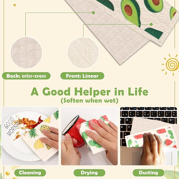 Lucomb Reusable Swedish Kitchen Dish Cloths, 8 Pack Replace Paper Towels Quick - Image 5