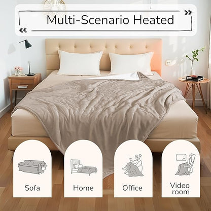 Electric Heated Blanket King Size 90"x100" - Dual-Sided with Microplush & Sherpa Fabric, 4 Heat Settings & 10 Hours Auto Off, Machine Washable - Light Brown