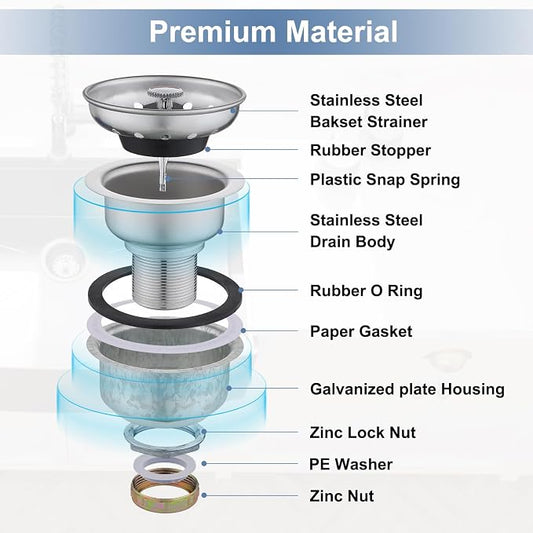 ZM Kitchen Sink Stainless Steel Deep Locking Basket Strainer - Image 2