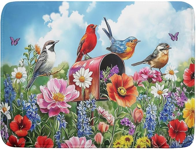 Khope Spring Floral Birds Dish Drying Mat by Unknown