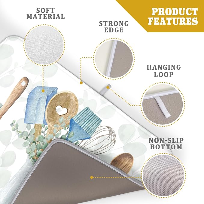 Sage Green Dish Drying Mat for Kitchen Counter, Cooking Supplies Reversible - Image 4
