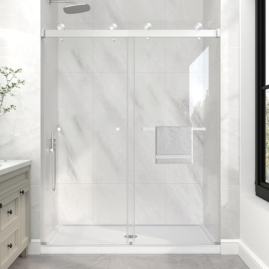 KPUY Frameless Shower Door, 49-54" W x 76" H Double Sliding Glass Shower Door by KPUY