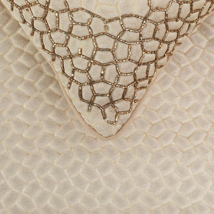 The HomeCentric King/Queen/Twin Ivory & Gold Decorative Twin 53"x18" Bed Runner with Pillow Cover, Mosaic & Beaded Bed Scarf on Jacquard Fabric - Tessellation