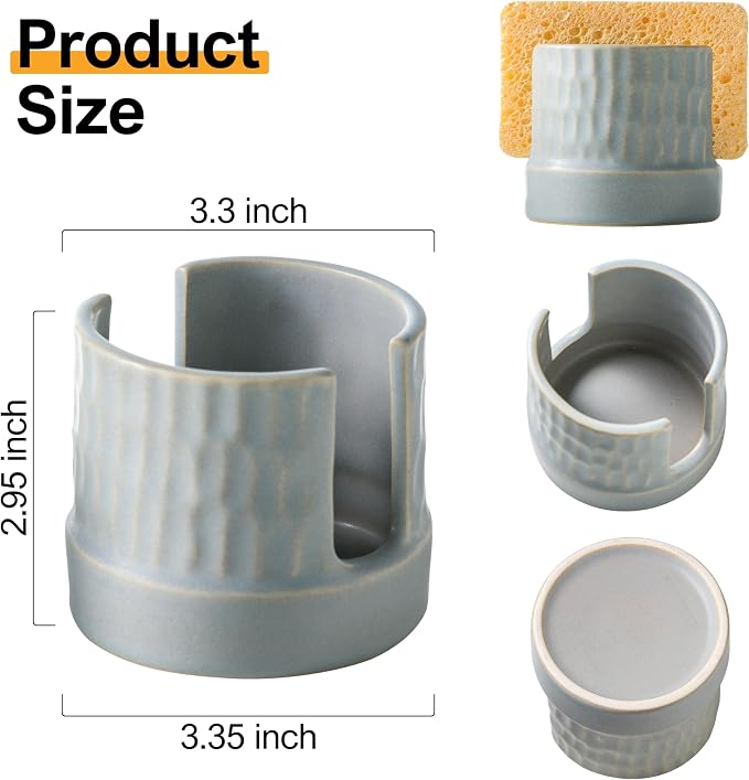 Sponge Holder for Kitchen Sink Counter, Dish Sponge Dish Rack Ceramic Brush - Image 3