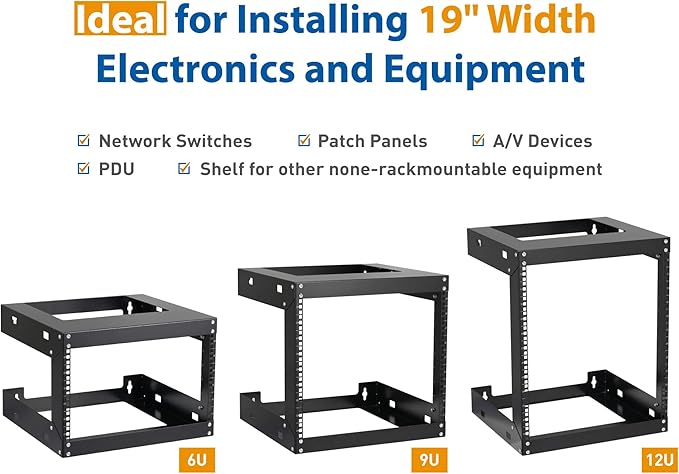 12U Wall Mount Rack Open Frame 19 Inch Server Equipment 2 Post Network Cabinet - Image 8